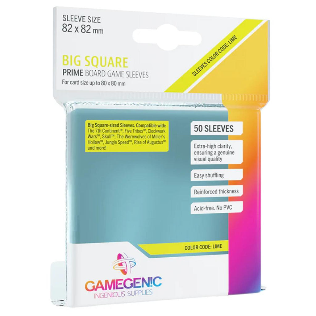 Prime Board Game Sleeves | Pack of 50 Extra-Clear Sleeves | 82 by 82 mm Card Sleeves Optimized for Use with Big Square Cards